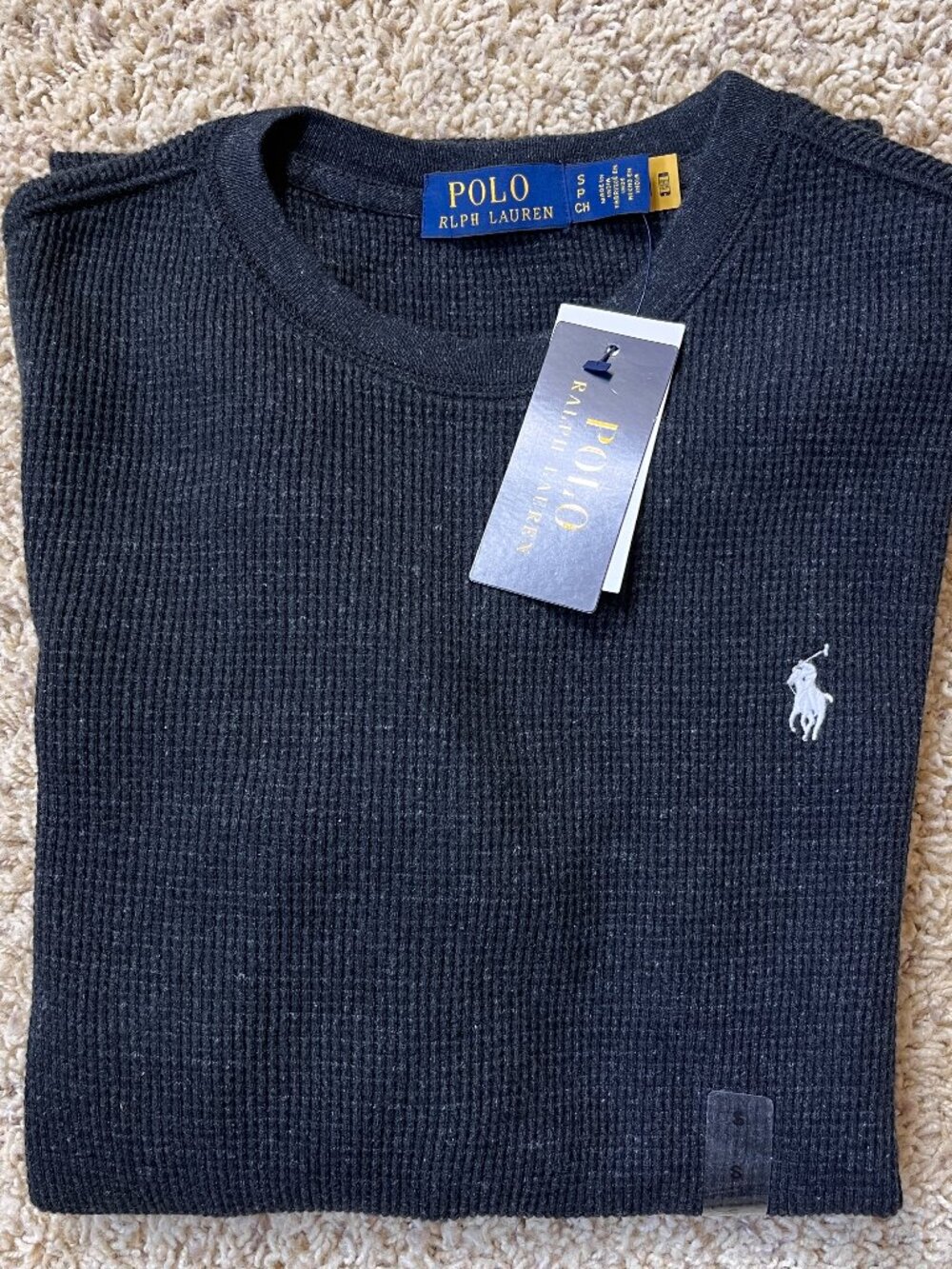 NWT Polo Ralph Lauren Mens Waffle Knit Thermal Long Sleeve Sweatshirt Small